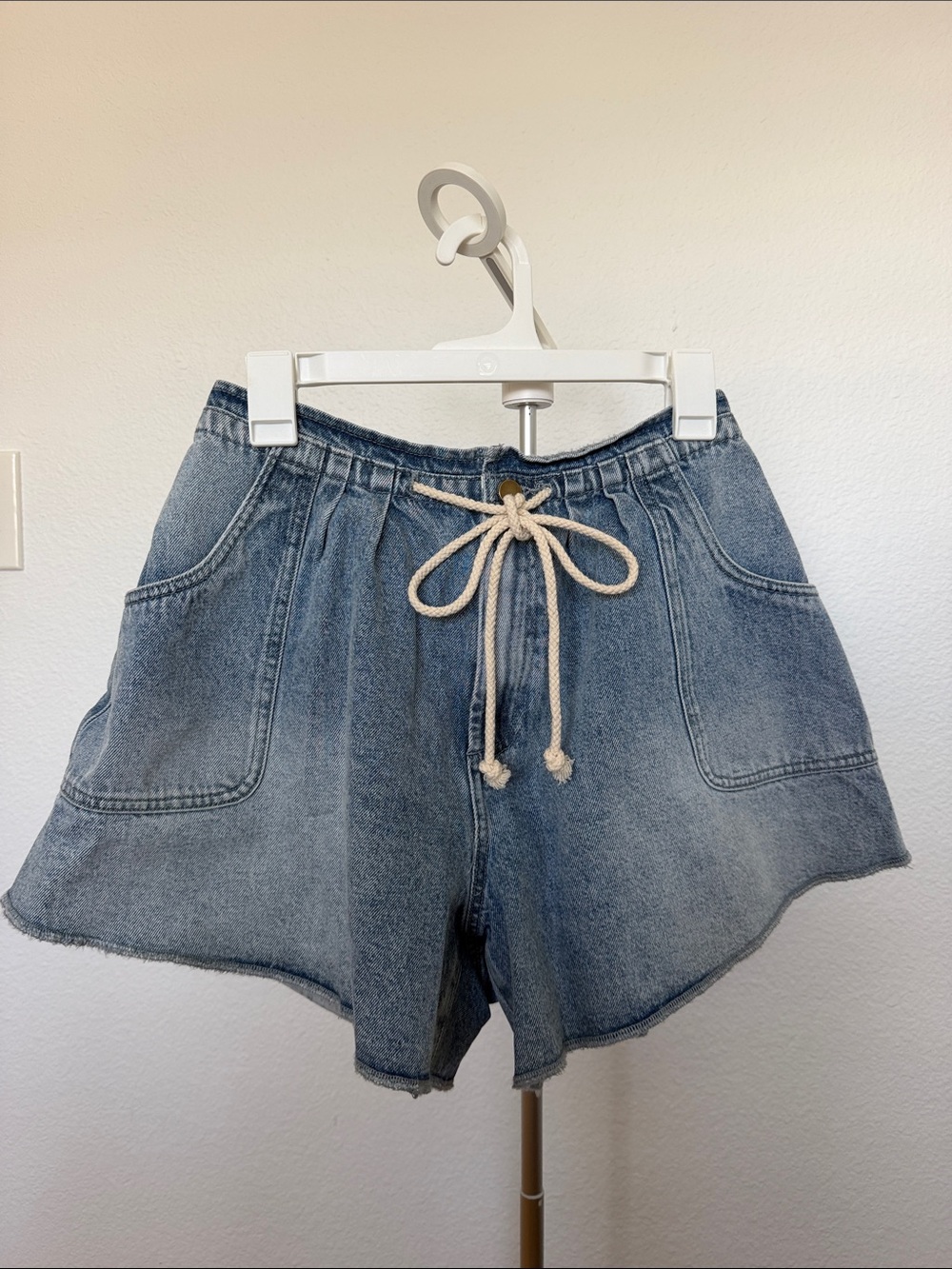 Women's Light Blue Denim Drawstring Casual Shorts